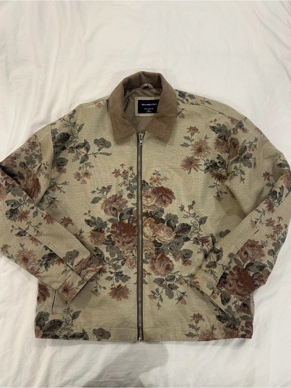 Abercrombie & Fitch Floral Print Canvas Jacket XL Corduroy Collar